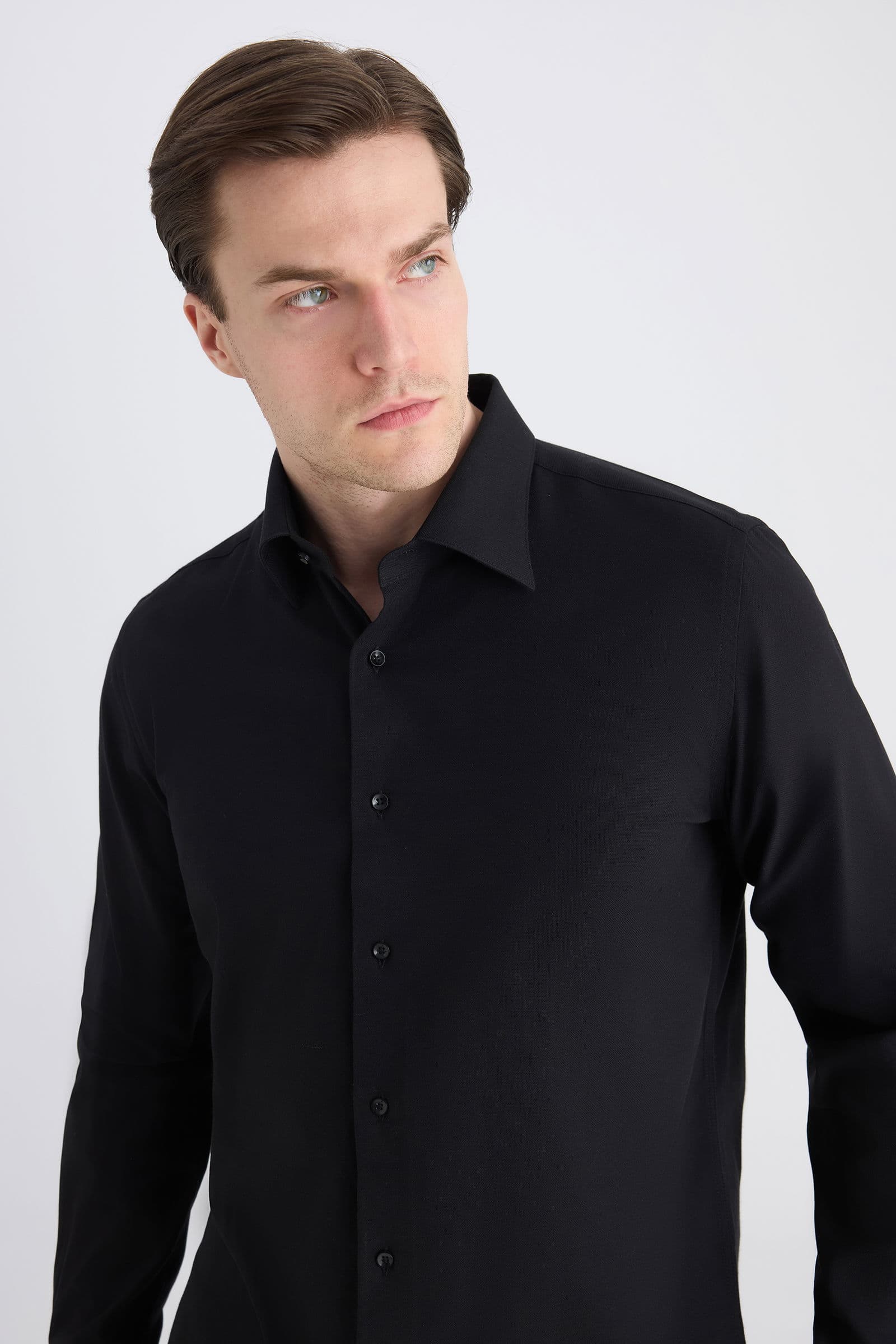 Ds Damat Slim Fit Siyah Armürlü Gömlek görsel 7