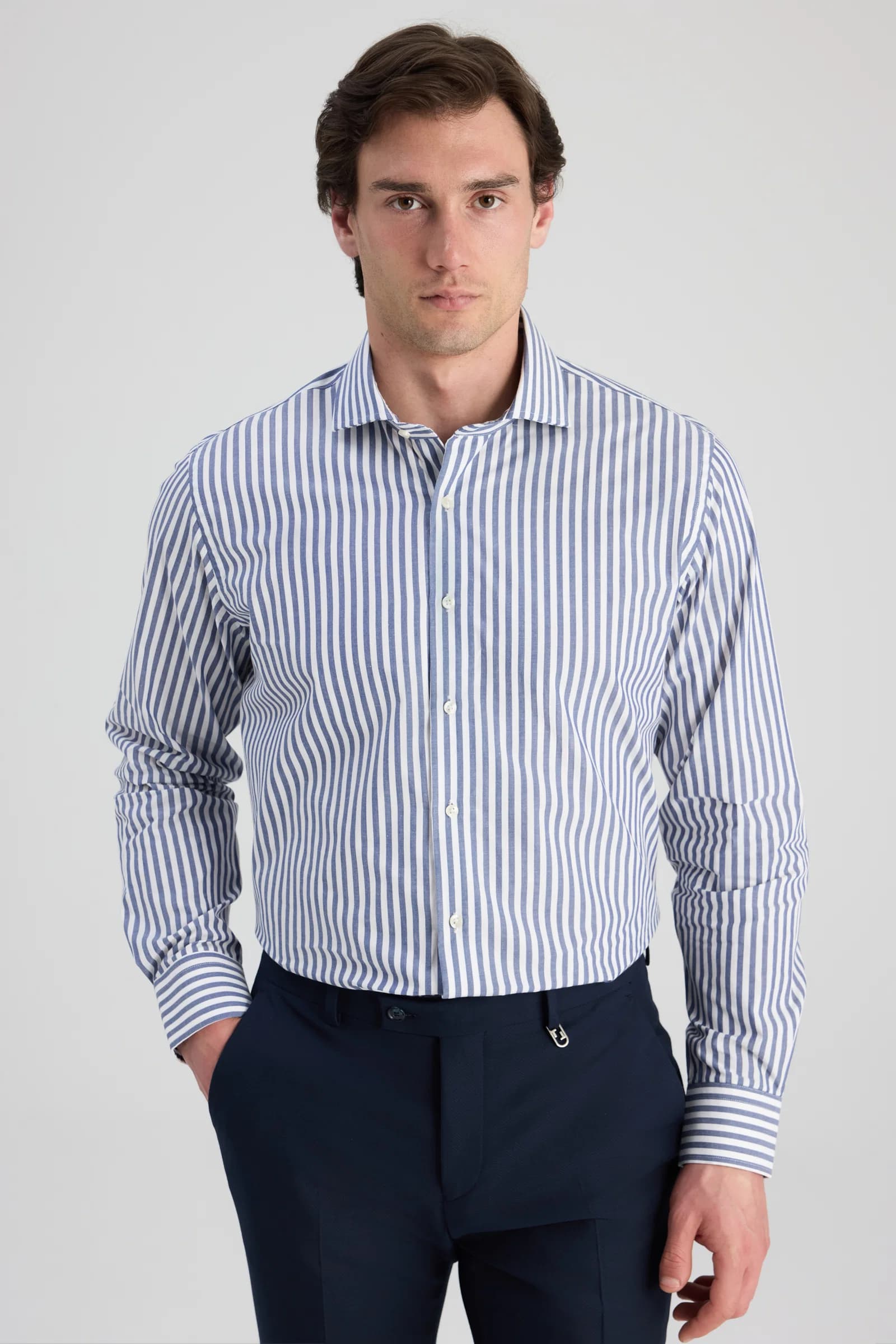 Ds Damat Slim Fit Lacivert Çizgili Gömlek görsel 3