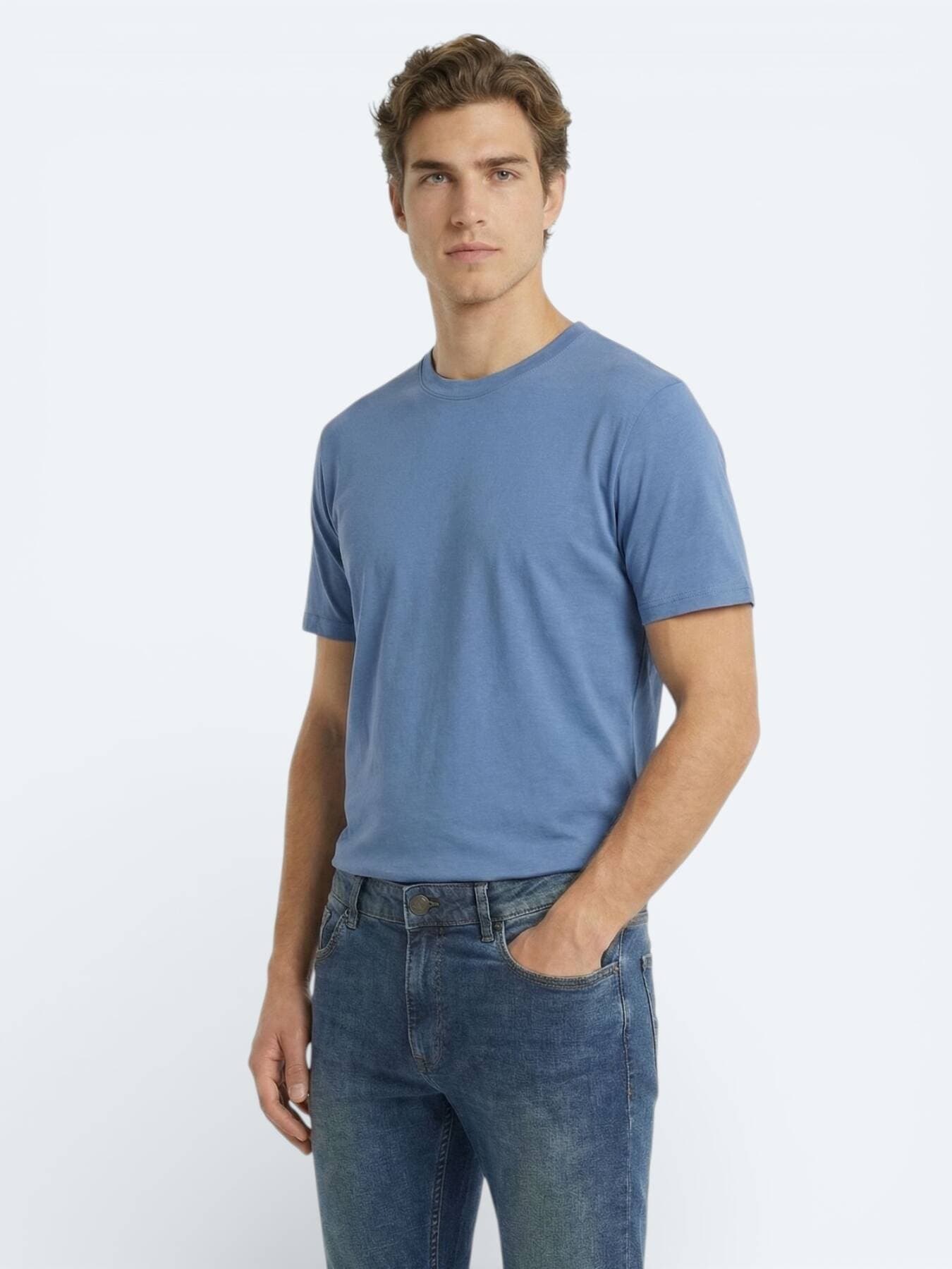 Indigo Düz %100 Pamuk T-shirt