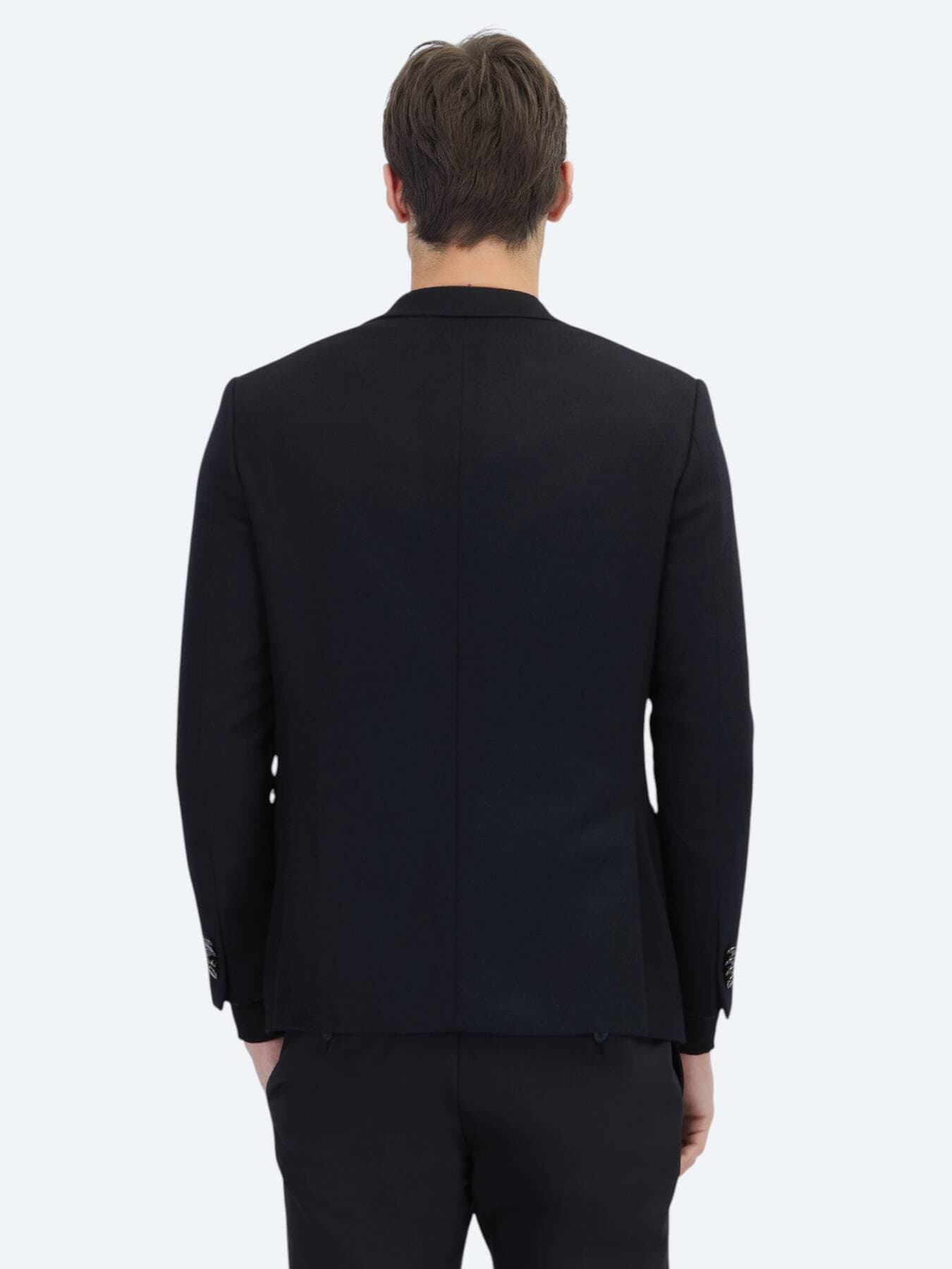Siyah Düz Modern Fit Yün Karışımlı Ceket görsel 6